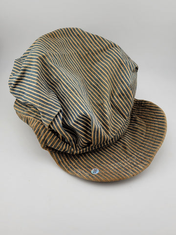 Rare Antique Original Collectible Striped Railroad Engineer Hat Cap Workwear.