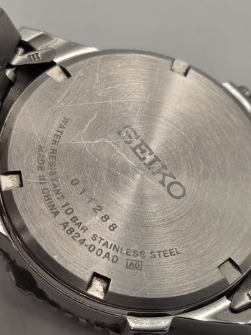 Seiko SMGG21P1 A824 Digital Alarm Chronograph Blue Bezel Watch Box Papers