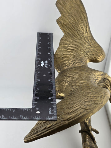 Vintage MCM Large Brass American Bald Eagle Perched on a Branch 14" Wingspan