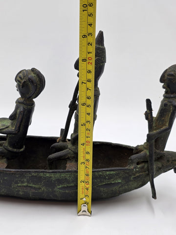 Authentic Mid Cent. 16" Benin Bronze Boat Sculpture African Tribal Lost Wax Art