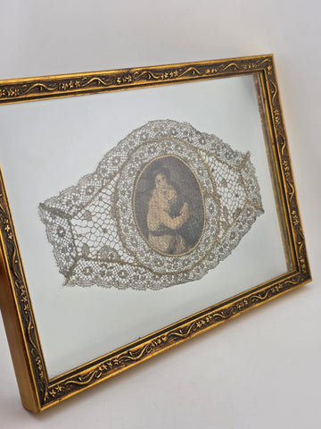 Ultra Rare Antique 1820s Lace Mounted Portrait Watercolor on Ivory Georgian Art