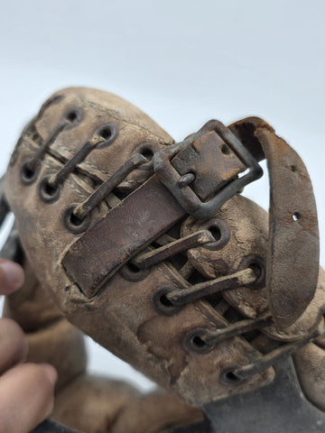 Rare Antique C 1920's Cast Iron & Leather Baseball Catcher Umpire Face Mask