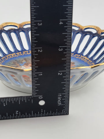 Antique Porcelain Cobalt Blue Lace Serving Plate/Bowl, made in Germany.  8.5 in.