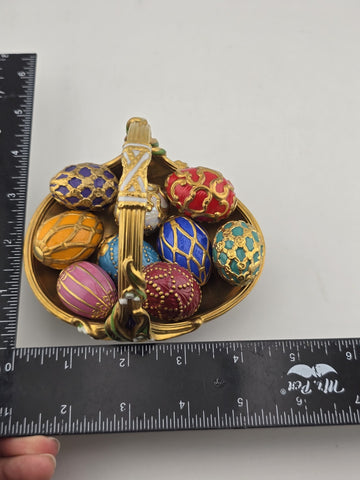 Vtg The Franklin Mint Spring Egg Basket 9 Embossed 24k House of Faberge W Box.