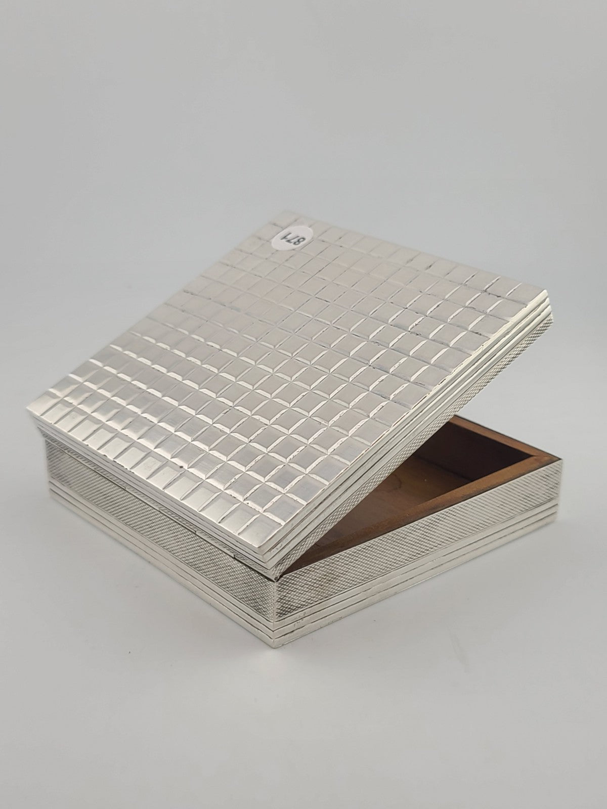Antique Italian 800 Silver Wood Lined Cigarette Box Mid Century Modern Square
