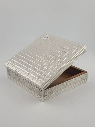 Antique Italian 800 Silver Wood Lined Cigarette Box Mid Century Modern Square