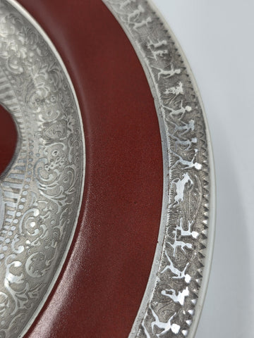 Set of 3 Antique Czech Silver Inlaid Red Enamel Fairy Plates c.1910 Art Nouveau