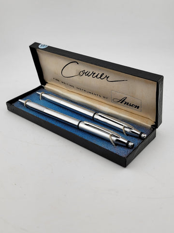 Vintage Courier Anson Chrome Pen & Pencil Set In Original Box. Untested.