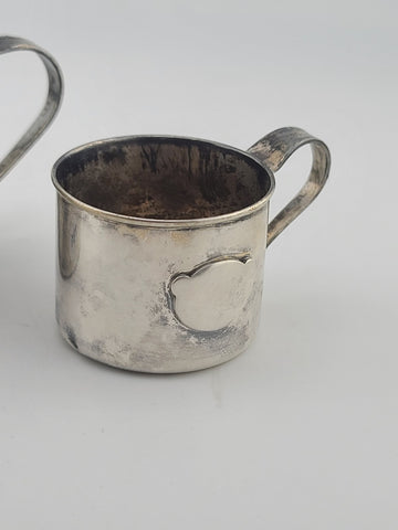 Pair Of Antique 19th C Victorian Sterling Silver Baby Cups 95g Christening Mugs