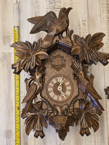 Vintage German Black Forest 8 Day Cuckoo Clock Regula 34-J Carved Birds. Works