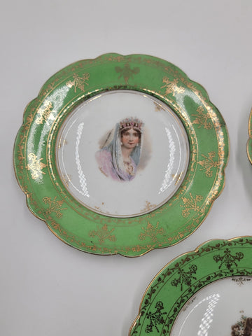 Set Of 3 19th C Antique Carlsbad Austria Porcelain Portrait Cabinet Plate 6.5 in
