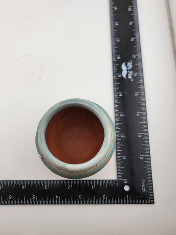 NAVAJO ENGRAVED RED CLAY POTTERY, GLAZED INSIDE VASE. *SIGNED T. TOM DINI "2000"