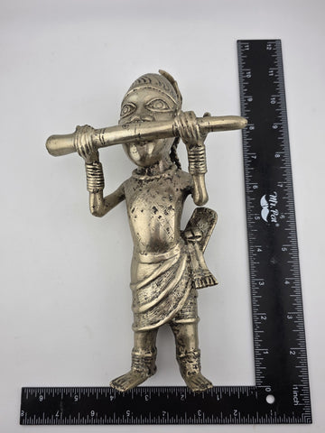 Rare Set Of 3 Monumental 19th C African Benin Oba Warrior Bronze Sculptures