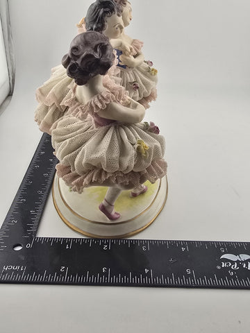 19th C Volkstedt Dresden Lace Porcelain Figurine Trio Ballerina Dancers Germany