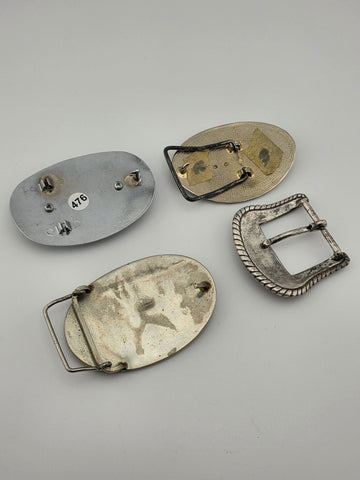 Vintage Western Belt Buckle Lot Abalone Mexico Stone Floral Cowboy 4 Pc Lot.