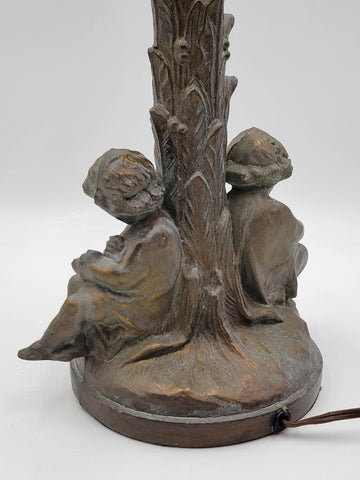 Vintage Table Lamp Base Metal Cherubs Victorian Art Nouveau Shabby Chic. Works.