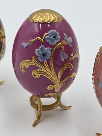 Set Of 4 Franklin Mint House of Faberge Jeweled Imperial Eggs Stands Boxed