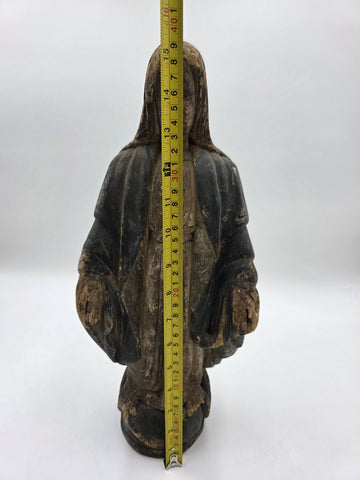 Antique 18th C Spanish Colonial Hand-Carved Virgin Mary Statue Polychrome Wood