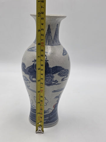 Antique Chinese Blue &White Crackle Glaze Porcelain Vase Immortals Qianlong Mark