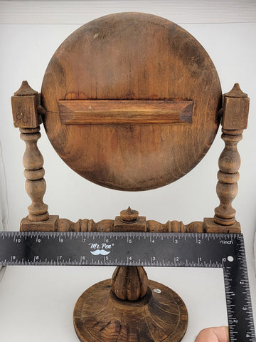 Vintage Wood Vanity Mirror Carved Swivel Round Gothic Witch Style
