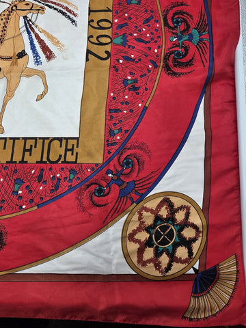 VINTAGE HERMES FEUX D’ARTIFICE FIREWORKS RED SILK SCARF WRAP 1937-1990 34X34