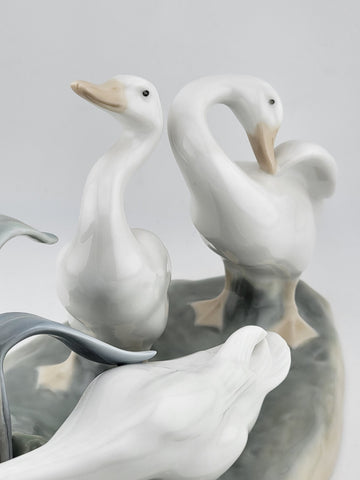 Try This. Lladro #4549 Geese With Snail on Reeds Large Porcelain