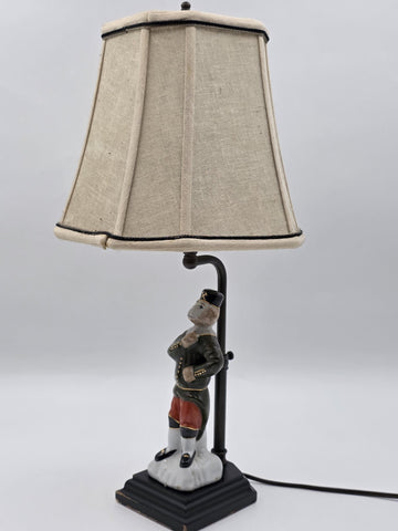 Antique 1940's Monkey Bellhop Figural Table Lamp Mid Century Ceramic Butler Lamp