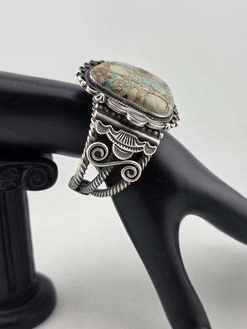 Huge Vintage Oscar Alexius Turquoise Sterling Silver Cuff Bracelet Navajo Signed