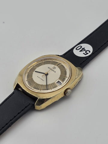 Vintage Rodania Electronic Swiss Made Gold Plated Date Men's Watch Running 34mm