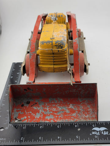 VINTAGE HUBLEY DIESEL VINT DIECAST RED/ORANGE ENML OVERHEAD TOY BULLDOZER