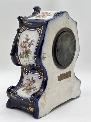 1889 WATERBURY Parlor No.98 Victorian Cobalt Blue Porcelain Ceramic Mantel Clock