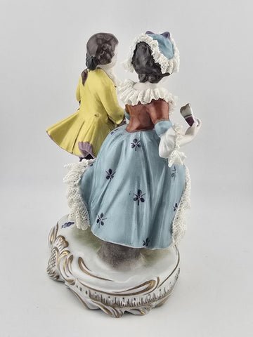 Vintage MCM Volkstedt Dresden Lace Porcelain Figurine GDR Courting Couple Rococo