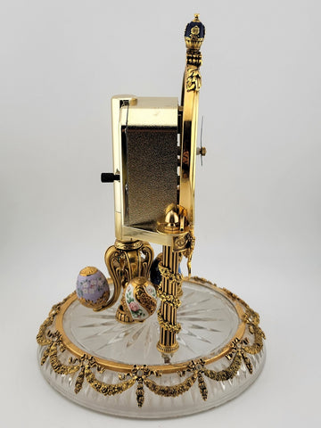 RARE HERMLE & SOHN 24K GOLD FABERGE EGG CRYSTAL CLOCK FOR ALL SEASONS. WORKING.