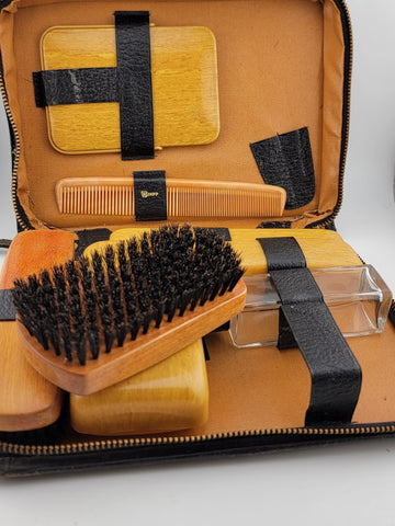 Antique Rumpp Vanity Travel Kit Leather Case w/Mohawk Men's Shaving Grooming ICS