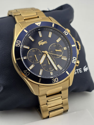 New Lacoste Men's Tiebreaker Chrono Watch - Blue With Gold Plated Bracelet Works