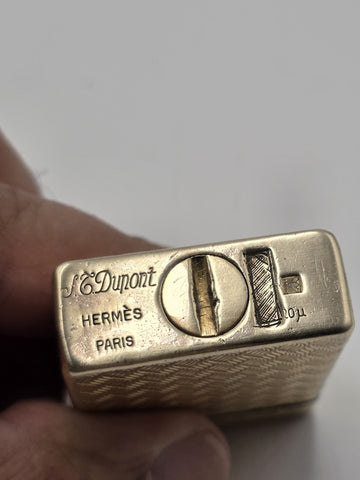Ultra Rare Vtg S.T. Dupont Hermes Paris 20 Micron Gold Plated Lighter Guilloche