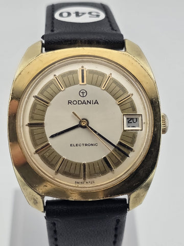 Vintage Rodania Electronic Swiss Made Gold Plated Date Men's Watch Running 34mm