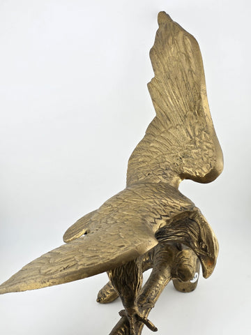 Vintage MCM Large Brass American Bald Eagle Perched on a Branch 14" Wingspan