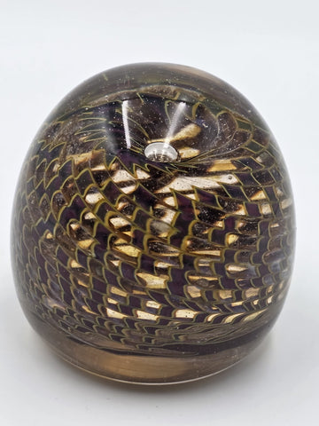 Signed Nichols Studio Art Glass Paperweight Purple Gold Vortex Swirl 4" WCU