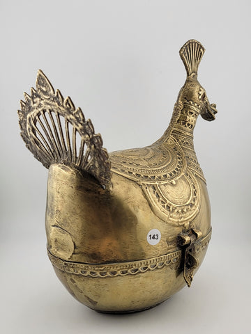 Antique Brass Decorative Indo-Islamic Dhokra Betel Nut Peacock Box With Lid.