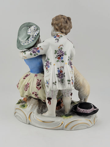 Antique 19th C Wilhelms-Feld Shepherd Children With Sheep Porcelain Figurine.