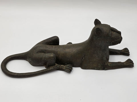 Vtg African Benin Bronze Leopard 15” Edo Kingdom Style Lost Wax Tribal Sculpture