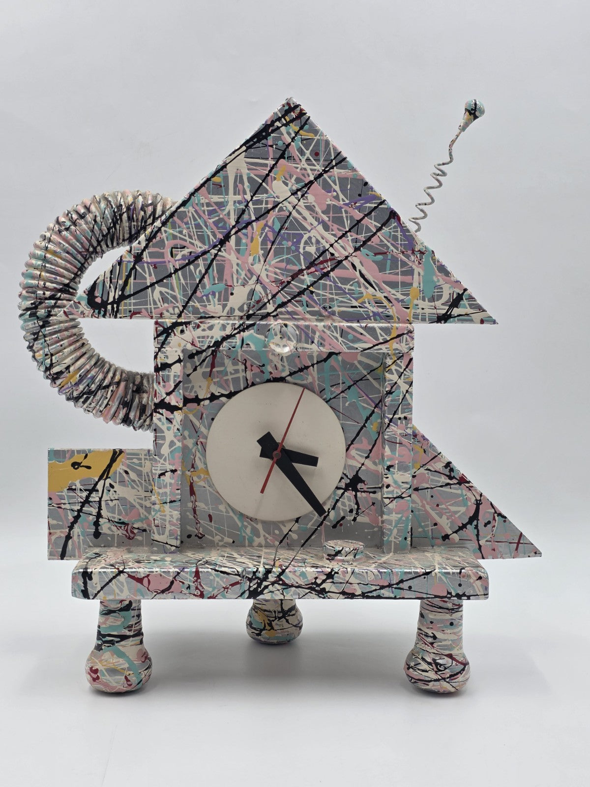 Rare Vintage Richard Birkett Memphis Style Fantasy Splatter Paint Clock. Signed.