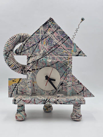 Rare Vintage Richard Birkett Memphis Style Fantasy Splatter Paint Clock. Signed.