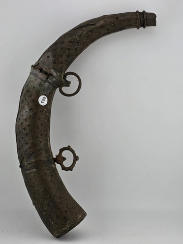 Rare Antique Ornate 19thC Brass Steel Islamic Black Powder Horn Shot Flask C1850