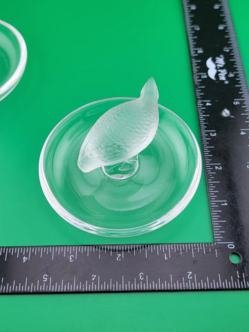 Set Of 2 Lalique Crystal Glass Partridge Quail Bird Ring Holder Trinket Dish