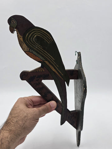 Rare Pair Antique 19th C Americana Folk Art Painted Wooden Parrot Wall Brackets