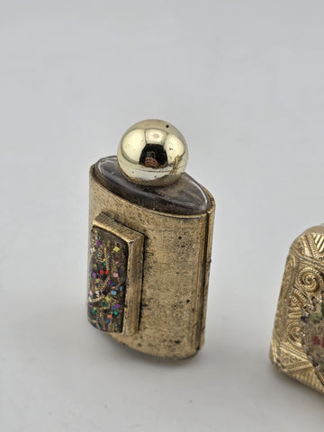 Rare Antique 1950's Mini Perfume Bottles Floral Needlepoint & Gold Tone MCM Lot