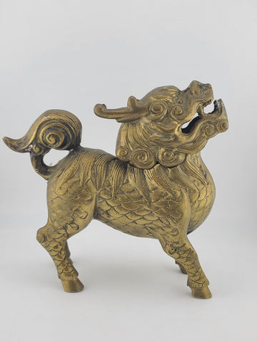Chinese Brass Kirin Head Deer Feet Statue Incense Burner 6.5x2.25x6.5" Antique