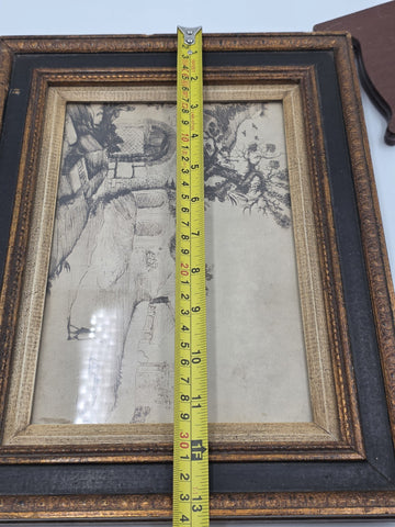 Rare Antique Framed Etching After Guercino "Ravine and Pool" Landscape Print